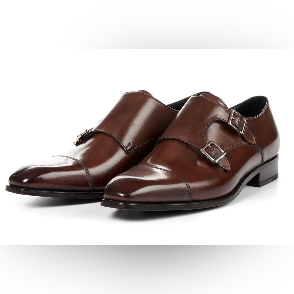 Paul Evans - The Burton Double Monk Strap with Cap Toe - Marrone